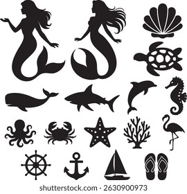 Sea Animals, Ocean Animals isolado em um fundo branco.