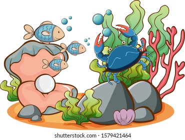 Sea animals on white background illustration