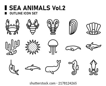 Sea animals outline icon set. Sea animals icon.