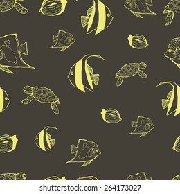 Sea animals, pattern, fish. 