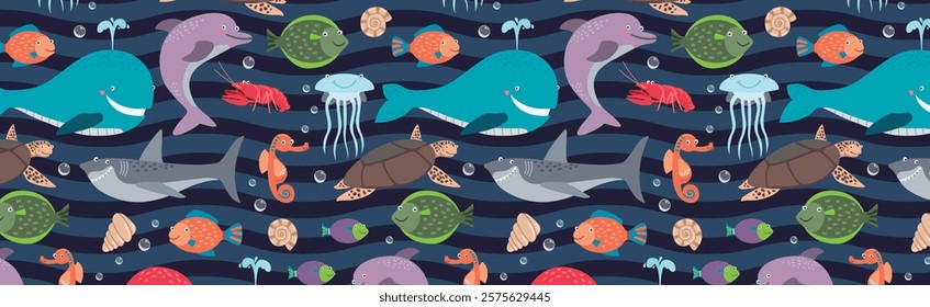 Sea Animals Pattern Lines Background