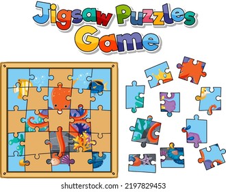 Sea animals photo jigsaw puzzle game template illustration