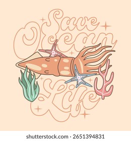 Sea animals quotes t-shirt designs bundle with groove style, Vintage aquatic animals graphic, Underwater animals design or print, Ocean conservation poster design
