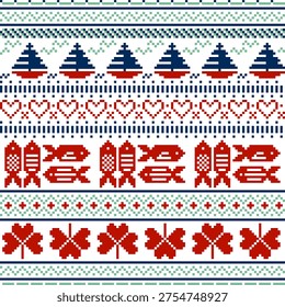 sea animals with red and navy blue ocen,Geometric Ethnic,Navajo,boho,astec pattern design for fabric,tile,carpet,seamless,print to wallpaper,flannel,scarf,cover book,box,illustration,decortion flower,vector,hawaii
