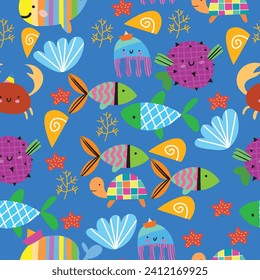 Sea Animals In Seamless Pattern Background