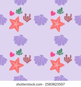 Sea animals seamless pattern background. Marine animals illustration pattern. Sea life background. Perfect for fashion clothes, shirt, fabrics, textiles, wallpaper, decor, print, packaging