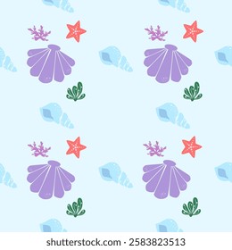 Sea animals seamless pattern background. Marine animals illustration pattern. Sea life background. Perfect for fashion clothes, shirt, fabrics, textiles, wallpaper, decor, print, packaging