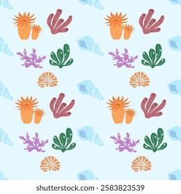 Sea animals seamless pattern background. Marine animals illustration pattern. Sea life background. Perfect for fashion clothes, shirt, fabrics, textiles, wallpaper, decor, print, packaging