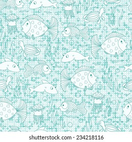 Sea animals Seamless pattern. Fish background. Sea blue background.