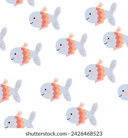 Sea animals seamless pattern, Fish elements