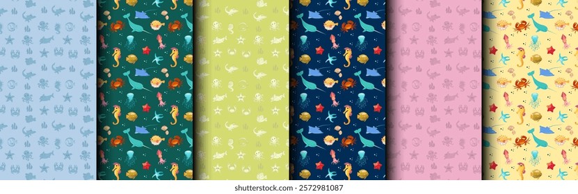 Sea Animals Seamless pattern with small fish.