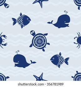 Sea animals. Seamless pattern. Vector.