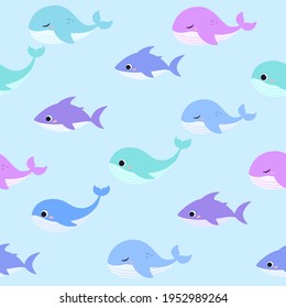 Sea animals seamless pattern. Wallpaper with fishes on a blue background. Cute ocean animals vector.
