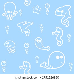 Sea animals seamless pattern.Vector illustration of cartoon sea animals background.