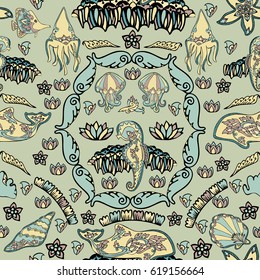 Sea animals seamless vector pattern.