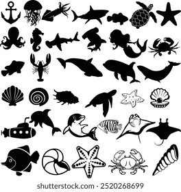 Animales de mar Set Ilustración de Paquete
