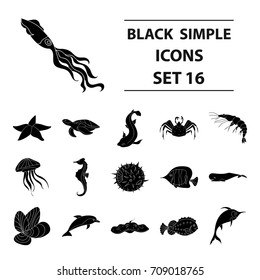 Sea animals set icons in black style. Big collection of sea animals vector symbol stock illustration