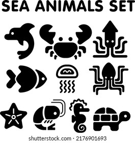 Sea Animals Set Vector Illustration