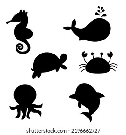 Sea animals in silhouette style. Vector illustration