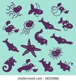 sea animals - silhouettes
