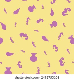 Sea animals silhouettes abstract seamless pattern on yellow