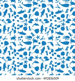 Sea animals silhouettes seamless pattern. Vector illustration