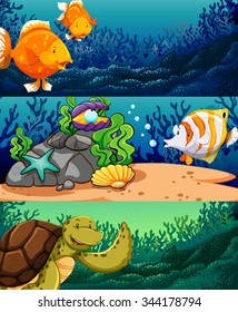 Sea animals under the ocean illustration