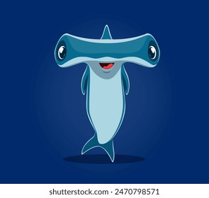 Sea animals in underwater font, letter T as shark hammerhead fish, vector cartoon funny character. Undersea font and sea animals alphabet or ocean ABC typeface with cute hammerhead shark in letter T