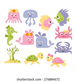 Sea animals vector.