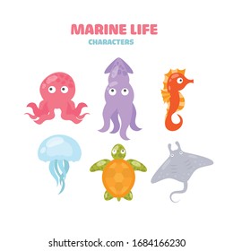 Sea animals vector cartoon ocean characters