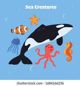 Sea animals vector cartoon ocean characters
