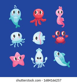 Sea animals vector cartoon ocean characters