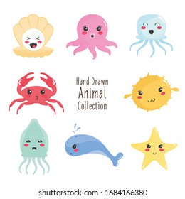 Sea animals vector cartoon ocean characters