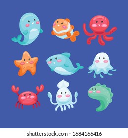 Sea animals vector cartoon ocean characters