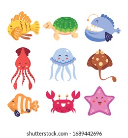 Sea animals vector cartoon ocean characters