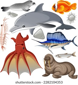 ilustración de la colección de vectores de animales marinos