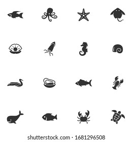 Iconos vectoriales de animales marinos sobre fondo blanco