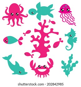 Sea animals vector illustration