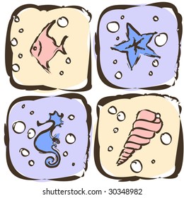 Sea animals.  Vector illustration.