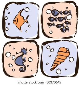 Sea animals.  Vector illustration.