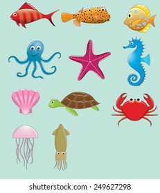 Sea animals vector set