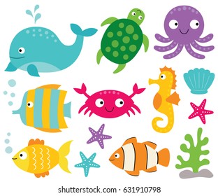 Sea animals vector set