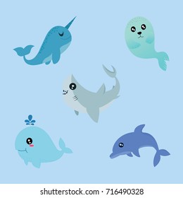 Sea animals vector set