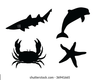 sea animals vector silhouette