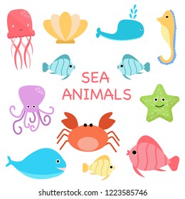 Sea animals.Cute cartoon.Vector illustration.