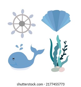 Sea animals.Vector isolated illustration on white background.