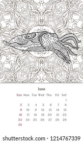 Sea anti stress coloring page for calendar 2019