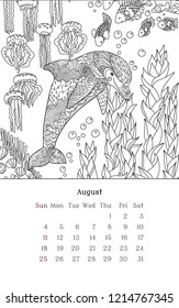 Sea anti stress coloring page for calendar 2019