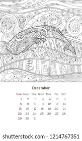 Sea anti stress coloring page for calendar 2019