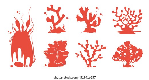 Sea aquarium coral silhouettes vector set